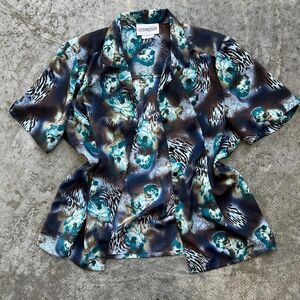 Vintage DonnKenny Tropical Floral Maximalist Short Sleeve Blouse Women's Large